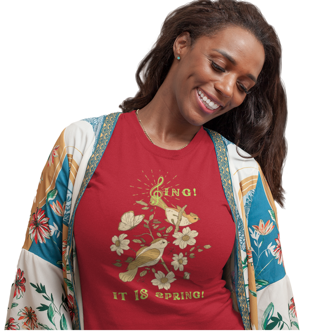 SING IT IS SPRING UNISEX CREW NECK TEE SHIRT WITH GREEN FONT