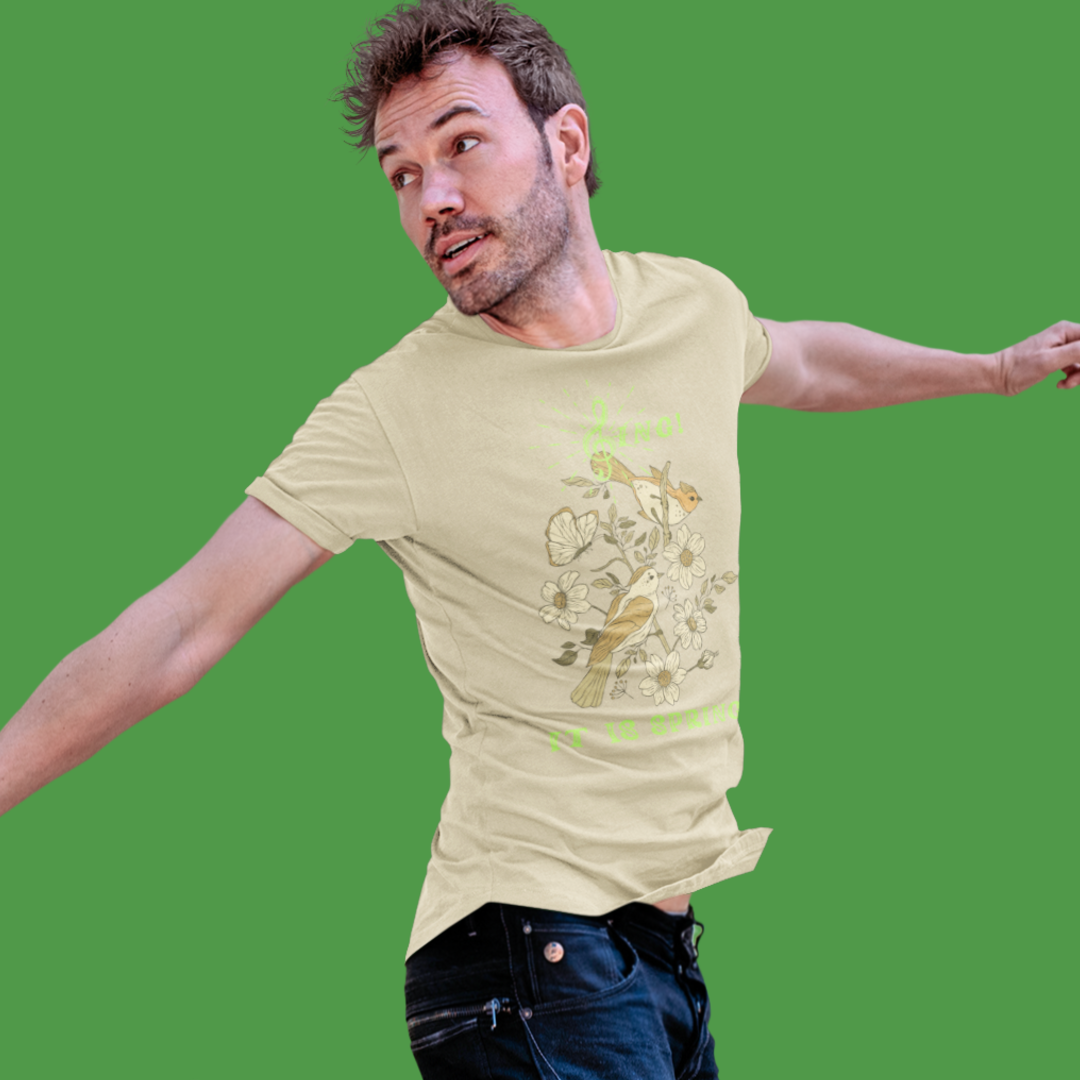 SING IT IS SPRING UNISEX CREW NECK TEE SHIRT WITH GREEN FONT