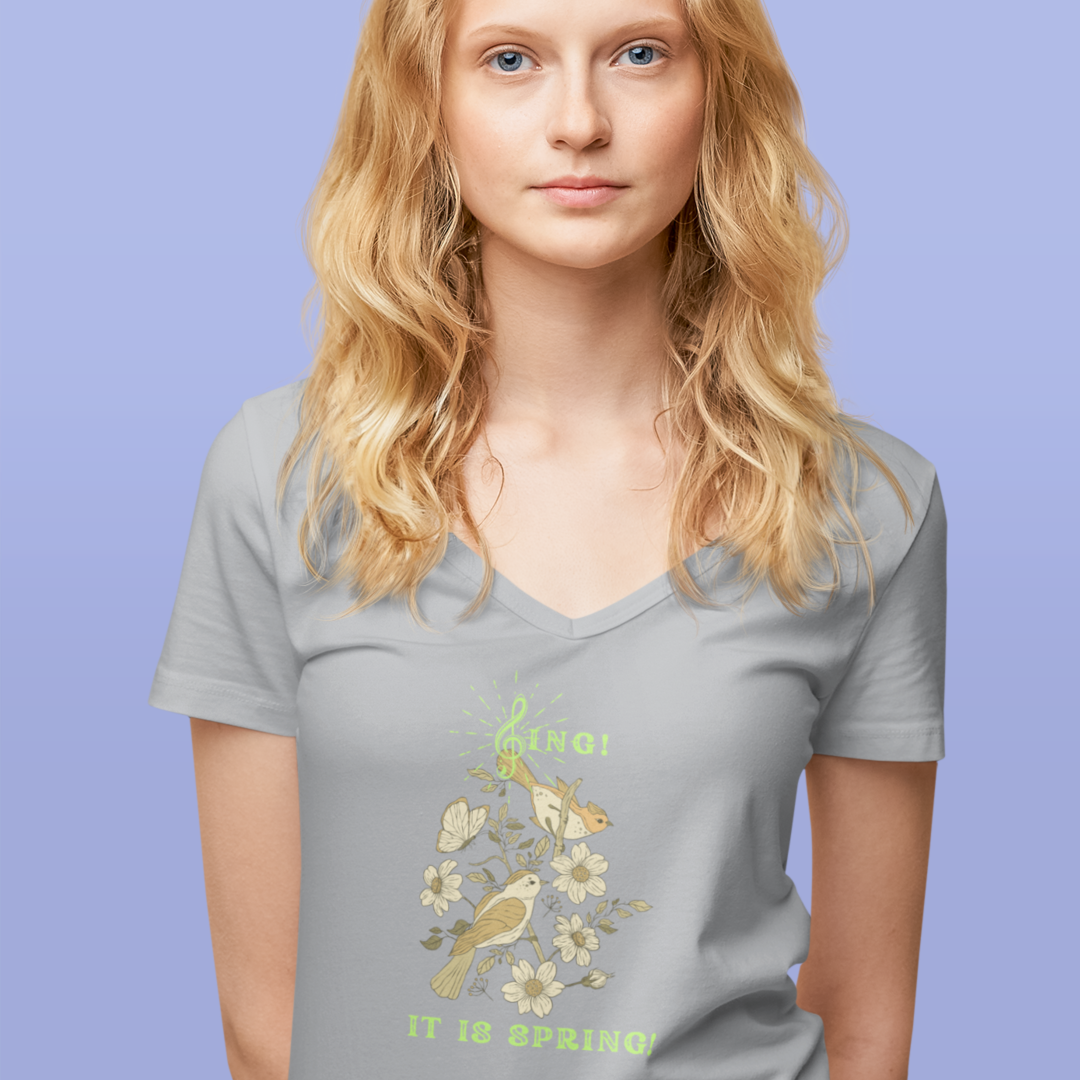 SING THIS IS SPRING UNISEX V  NECK  T SHIRT GIFT WITH GREEN FONT