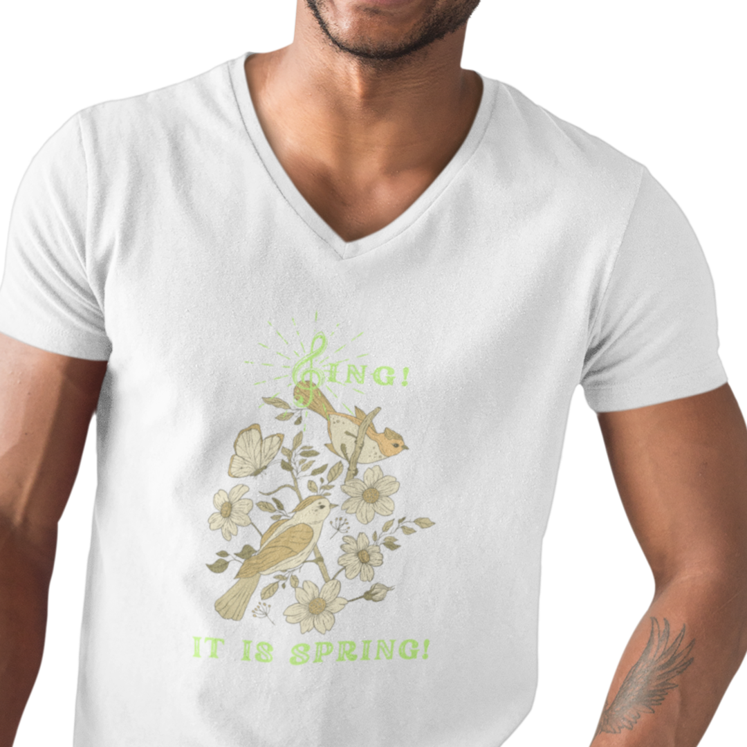 SING THIS IS SPRING UNISEX V  NECK  T SHIRT GIFT WITH GREEN FONT