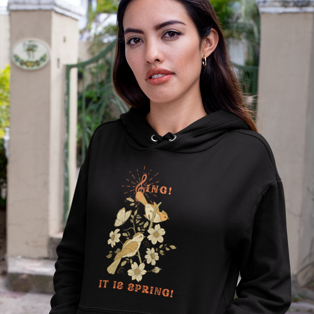 SING IT IS SPRING UNISEX HOODED SWEATSHIRT GIFT WITH  ORANGE FONT