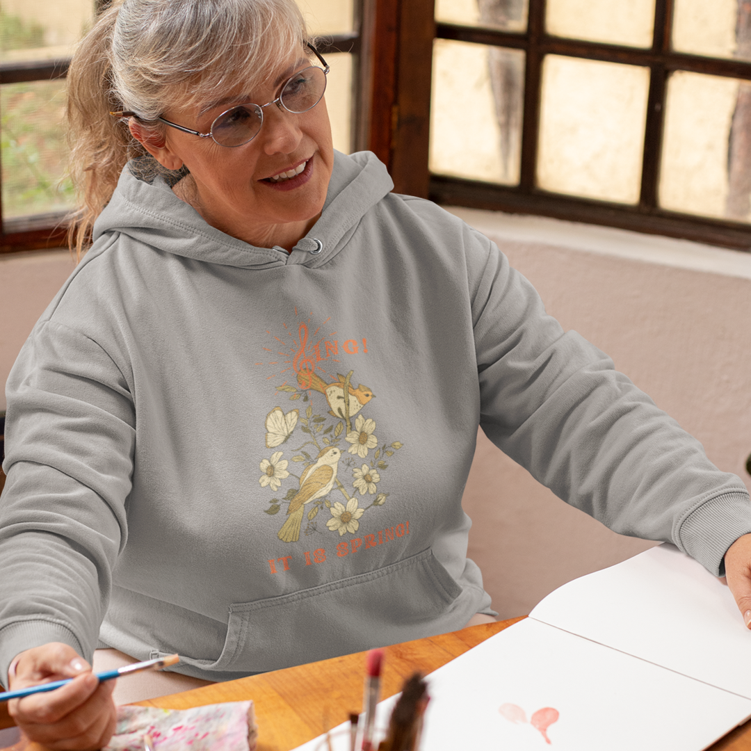 SING IT IS SPRING UNISEX HOODED SWEATSHIRT GIFT WITH  ORANGE FONT