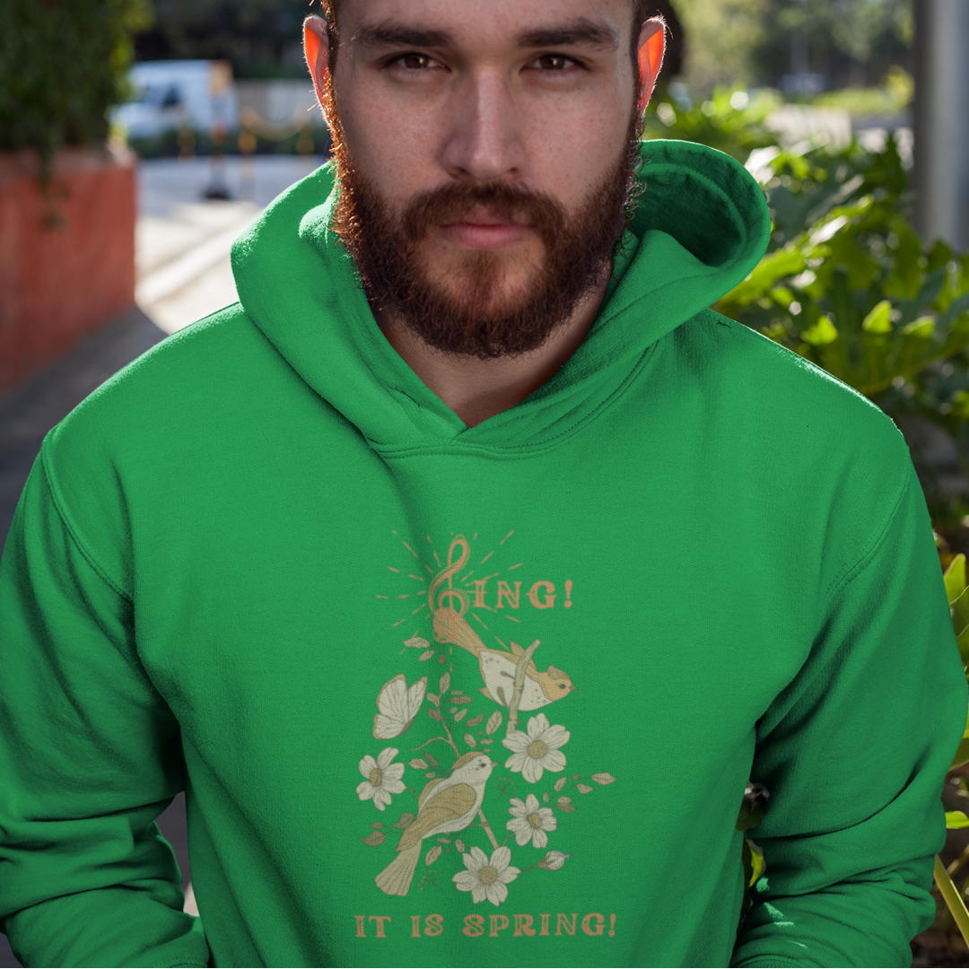 SING IT IS SPRING UNISEX HOODED SWEATSHIRT GIFT WITH  ORANGE FONT