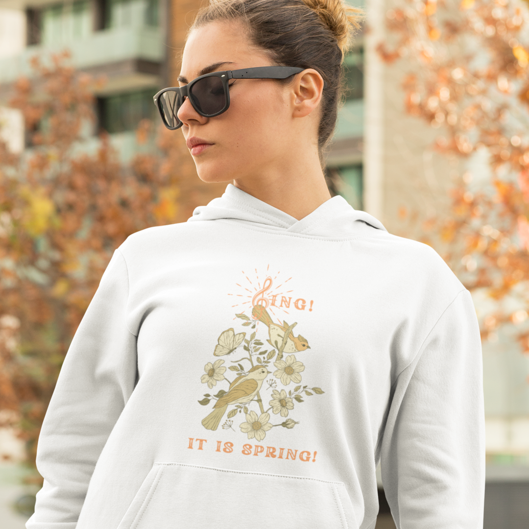 SING IT IS SPRING UNISEX HOODED SWEATSHIRT GIFT WITH  ORANGE FONT