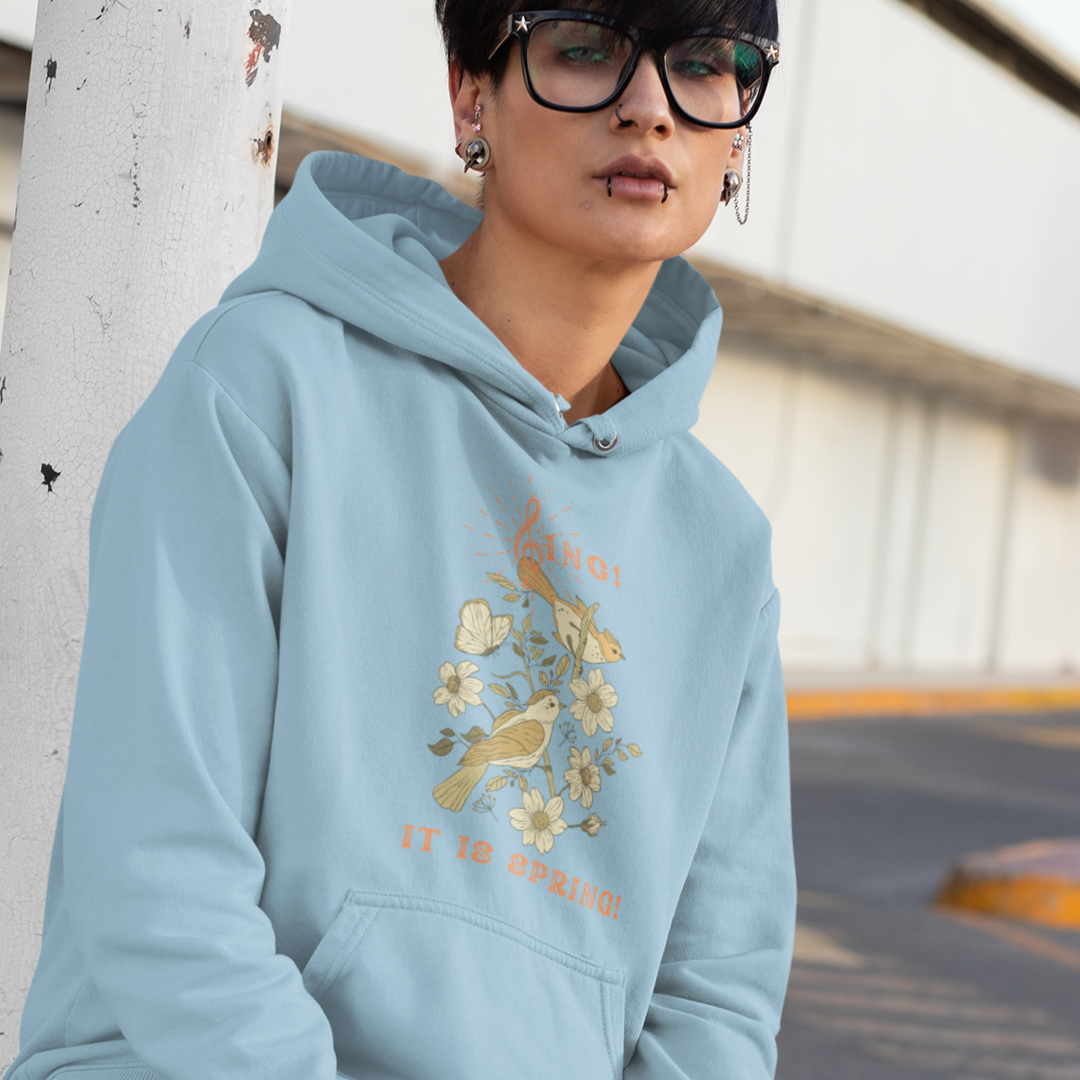 SING IT IS SPRING UNISEX HOODED SWEATSHIRT GIFT WITH  ORANGE FONT