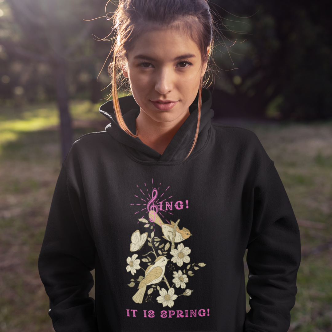 SING IT IS SPRING UNISEX HOODIE GIFT WITH PINK FONT