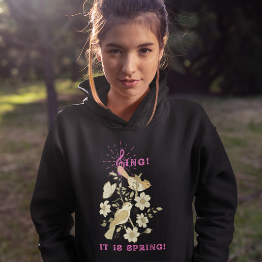 SING IT IS SPRING UNISEX HOODIE GIFT WITH PINK FONT