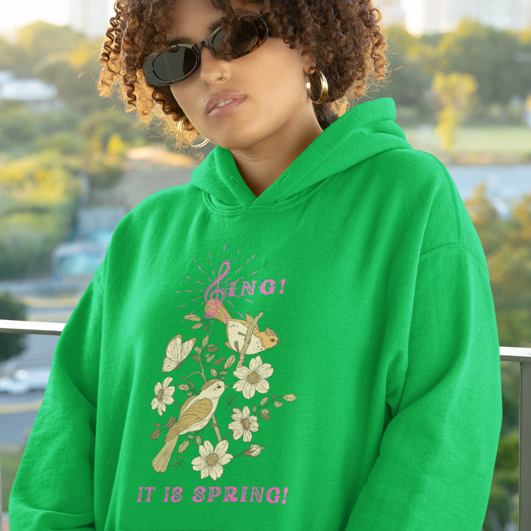 SING IT IS SPRING UNISEX HOODIE GIFT WITH PINK FONT