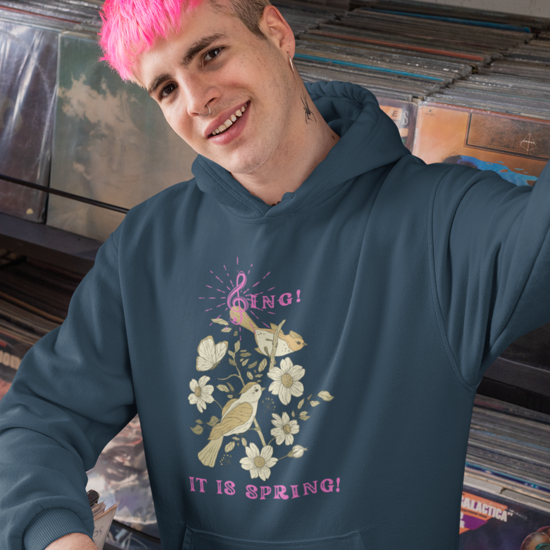 SING IT IS SPRING UNISEX HOODIE GIFT WITH PINK FONT
