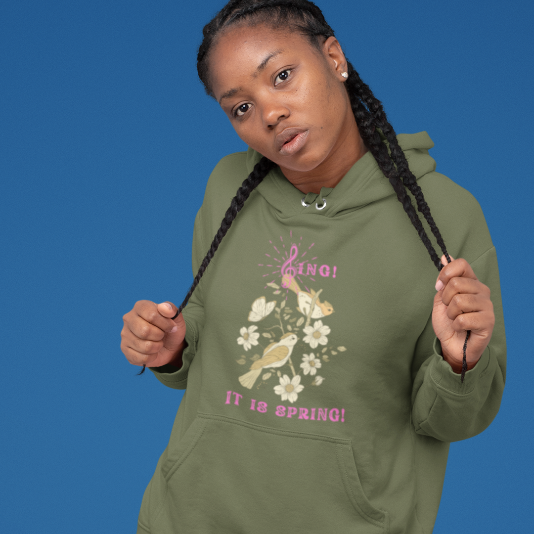 SING IT IS SPRING UNISEX HOODIE GIFT WITH PINK FONT