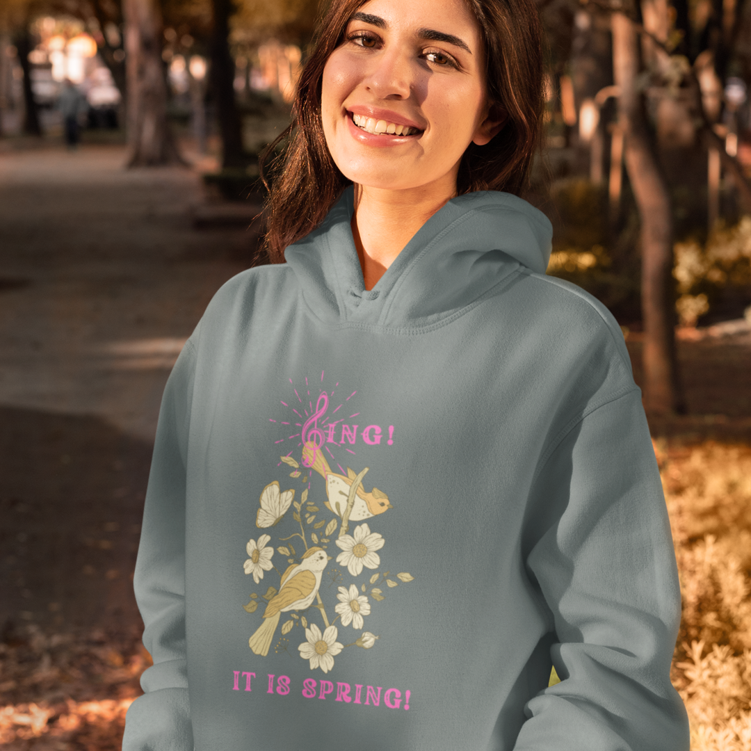 SING IT IS SPRING UNISEX HOODIE GIFT WITH PINK FONT