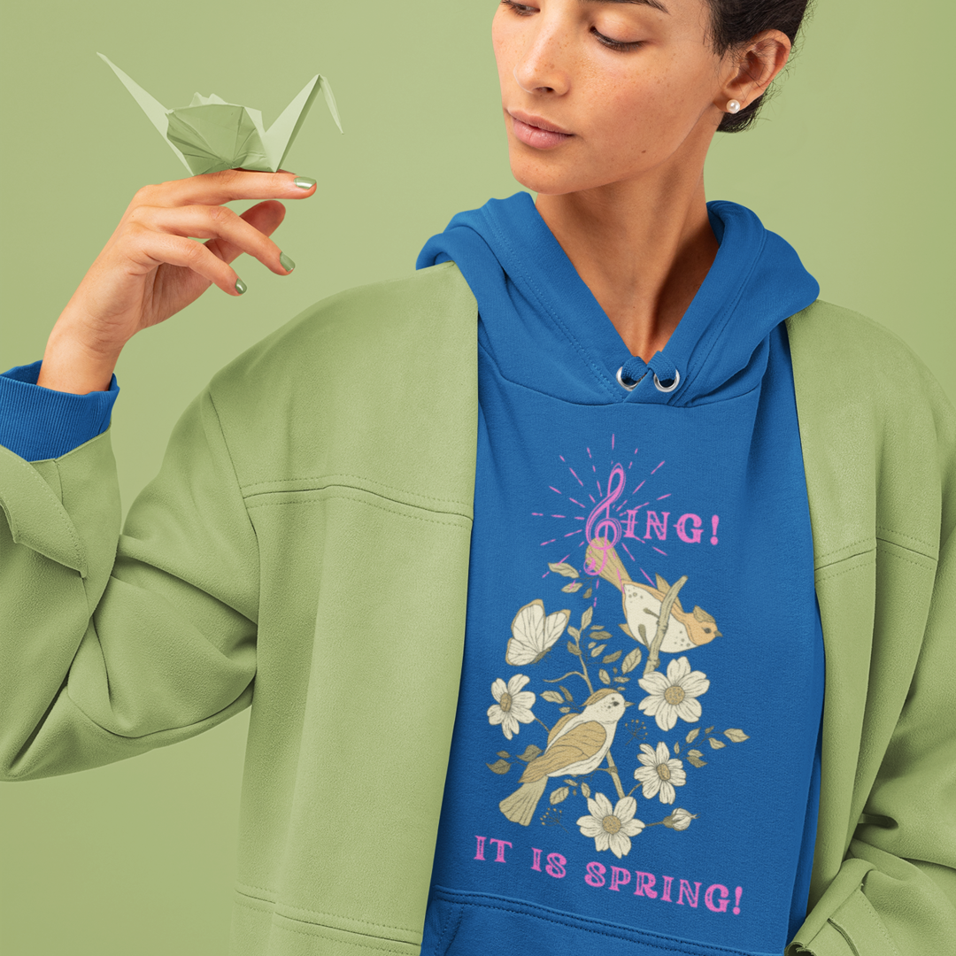 SING IT IS SPRING UNISEX HOODIE GIFT WITH PINK FONT