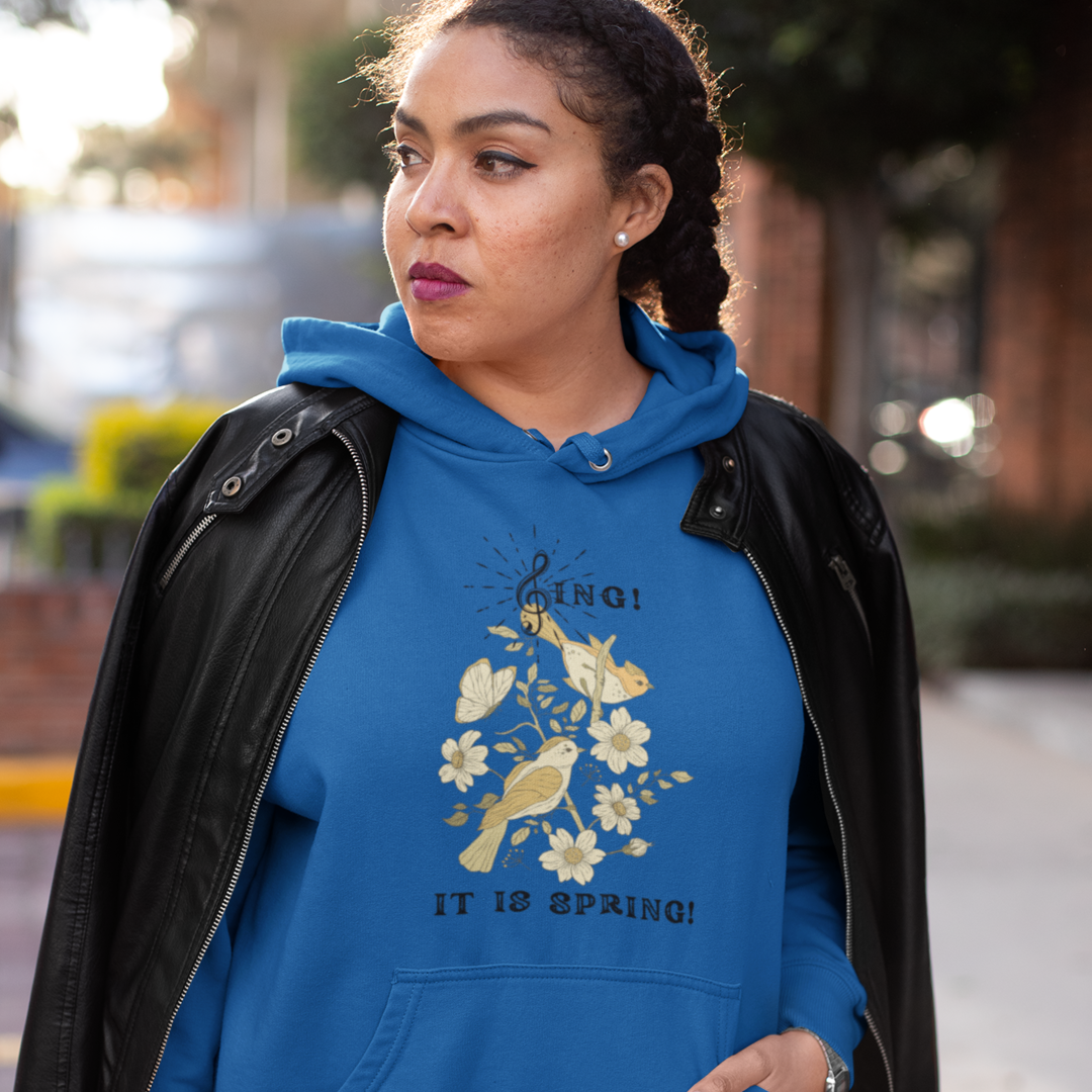 SING IT IS SPRING UNISEX HOODED SWEATSHIRT GIFT WITH  BLACK FONT