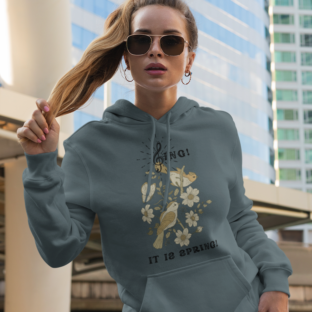 SING IT IS SPRING UNISEX HOODED SWEATSHIRT GIFT WITH  BLACK FONT