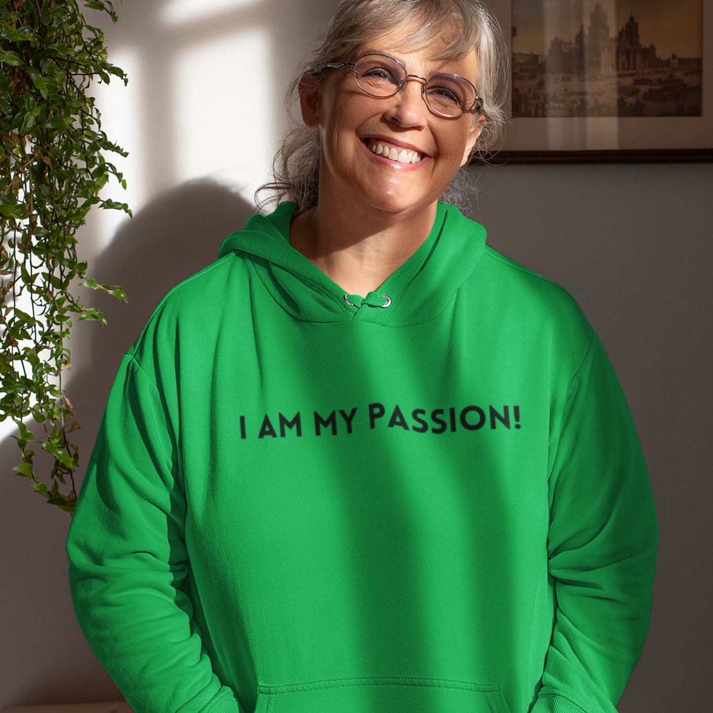 I am my passion unisex hooded sweatshirt gift,  inspirational words hoodie gift, hoodie gift for friends or family( Black Font)